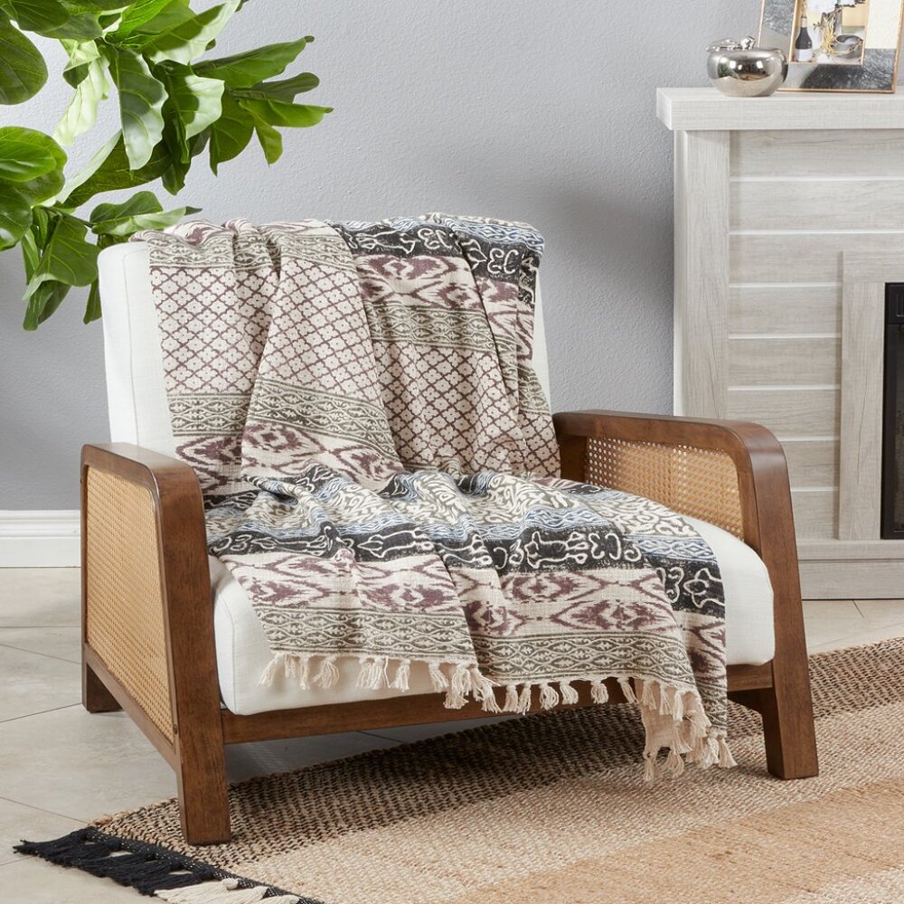 Earth-Tone Bohemian Accent Cotton 47"x70" Throw Blanket